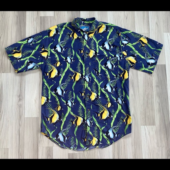Vintage Angelfish Seaweed Print Button Down. XLT - Picture 1 of 9